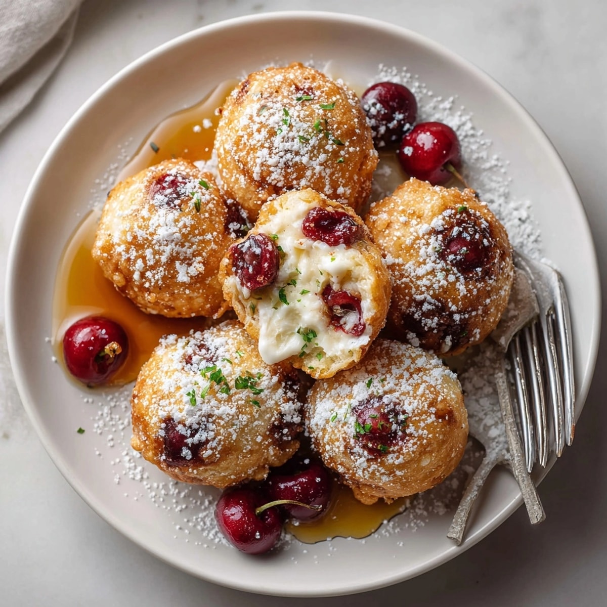 Enjoy fluffy, homemade Cherry Ricotta Pancake Fritters, perfect for a delightful brunch or special breakfast.