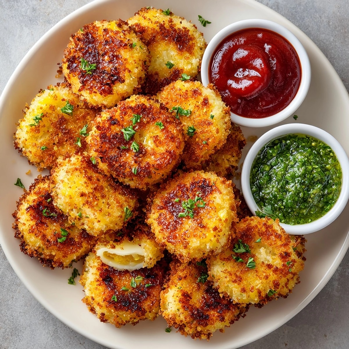Warm, gooey mozzarella oozing from freshly made plantain nuggets, an easy vegetarian snack bursting with flavor.