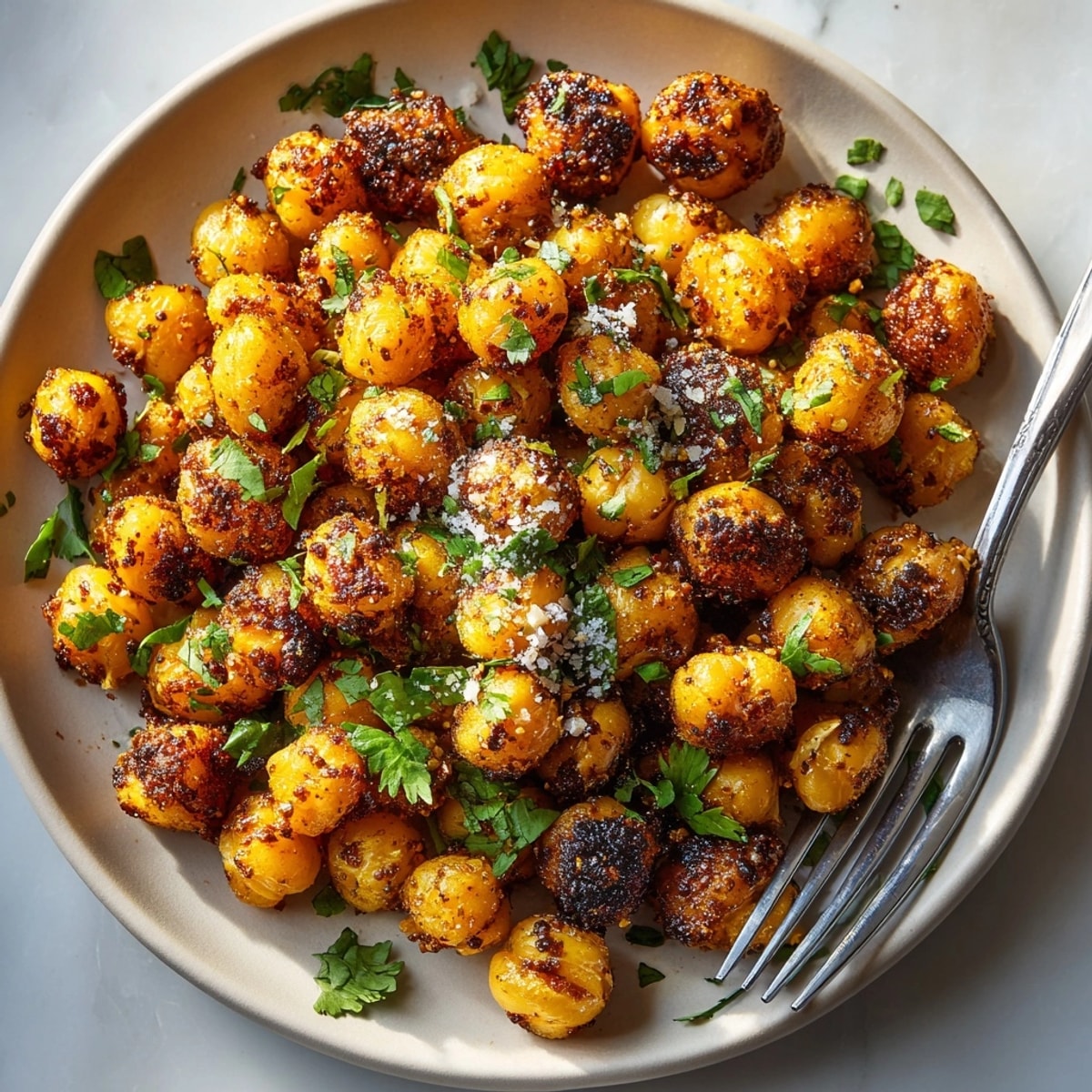 Imagine these crispy Air Fryer Tandoori Chickpeas: fragrant, seasoned, and delicious, cooked to golden perfection.