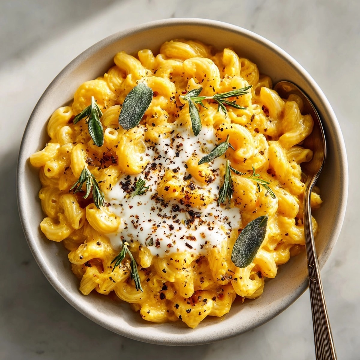 Golden cheese-covered Butternut Squash Mac with Brown Butter Sage Foam, a vegetarian delight for dinner.