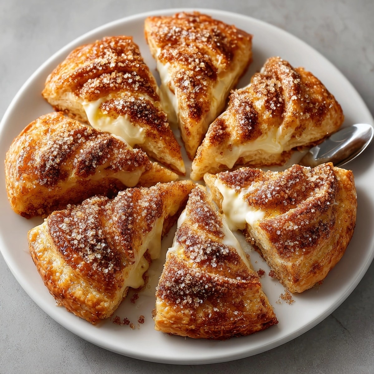 Close-up of tender cinnamon sugar scones, buttery layers swirled with cinnamon, perfect for snacking
