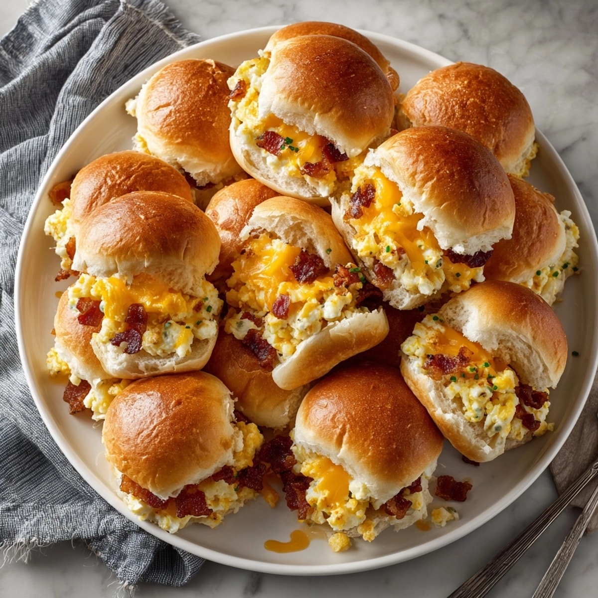 Cheddar and bacon-stuffed Crack Breakfast Sliders brushed with savory ranch butter for a hearty brunch