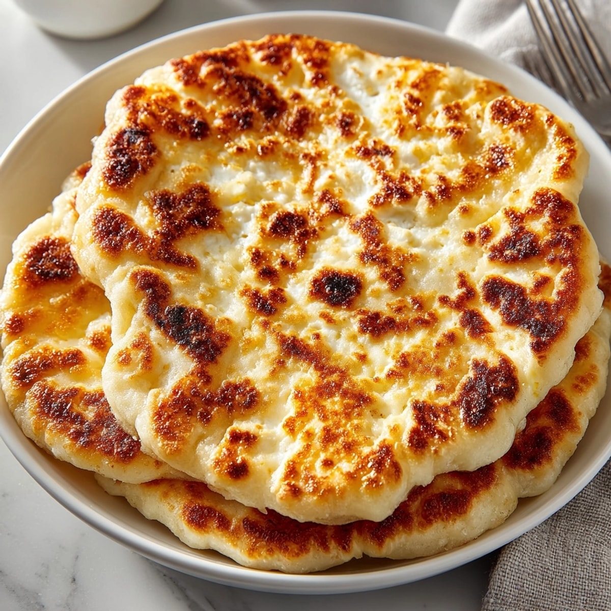 Easy 2-Ingredient Cottage Cheese Flatbread Recipe cooling on a rustic wooden board, light golden and chewy.