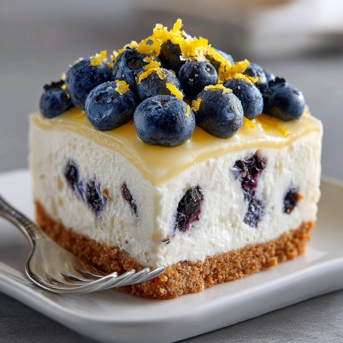 Creamy layers of No-Bake Lemon Blueberry Cream Cake chilled and perfect for summer gatherings.