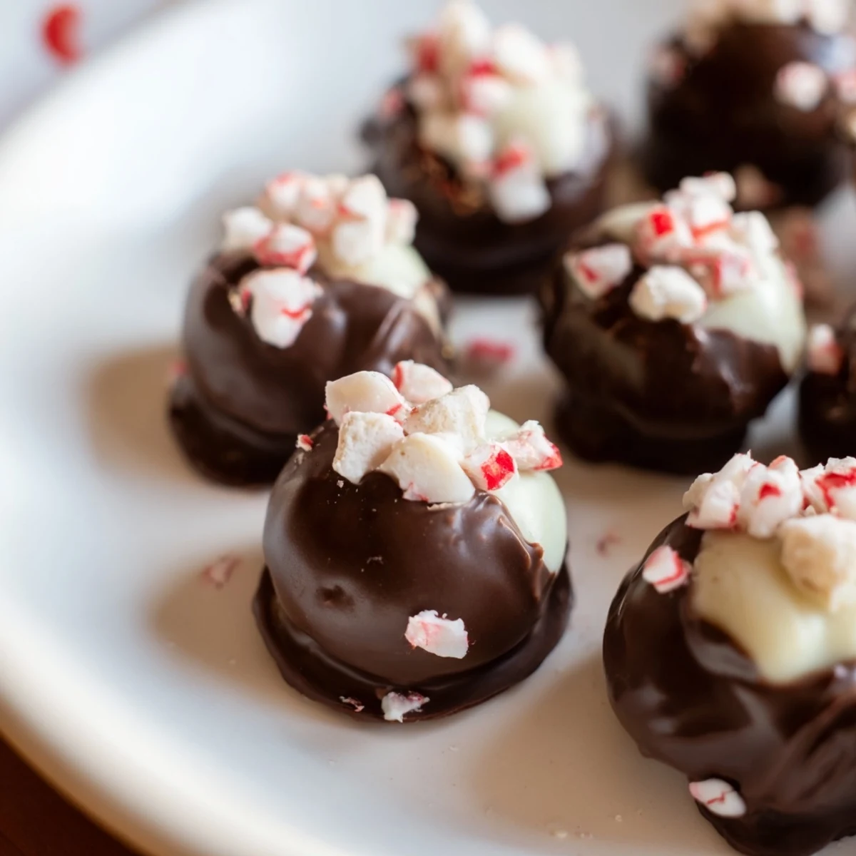 Festive Charcuterie Board Peppermint Bark Balls served on a decorative platter, perfect for holiday gatherings.  