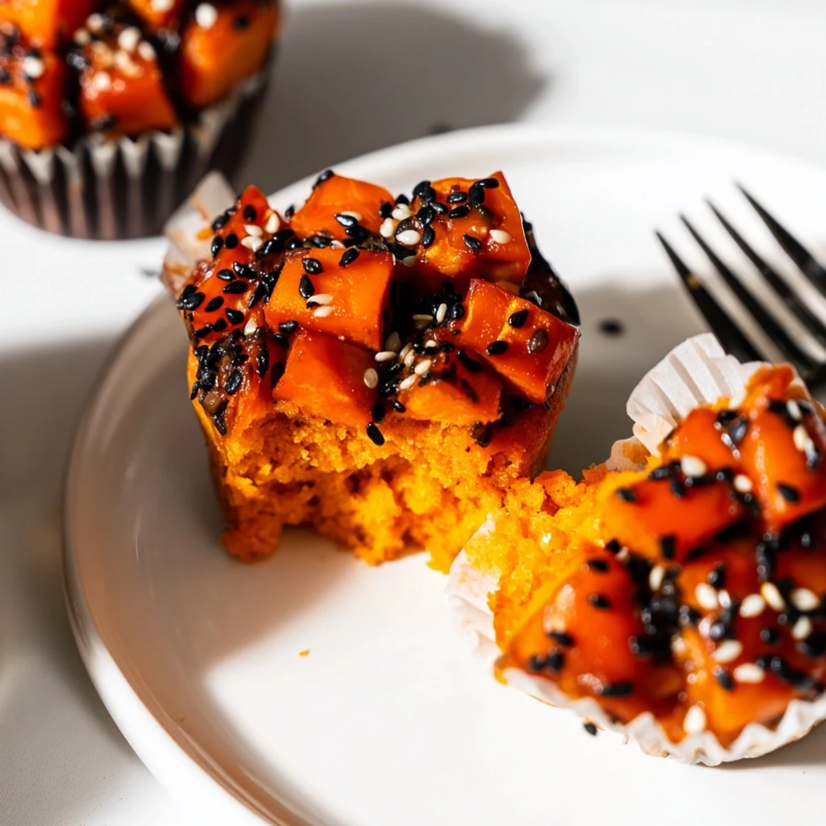 Delicious Japanese Teriyaki Sweet Potato Muffins featuring roasted sweet potatoes and glaze.