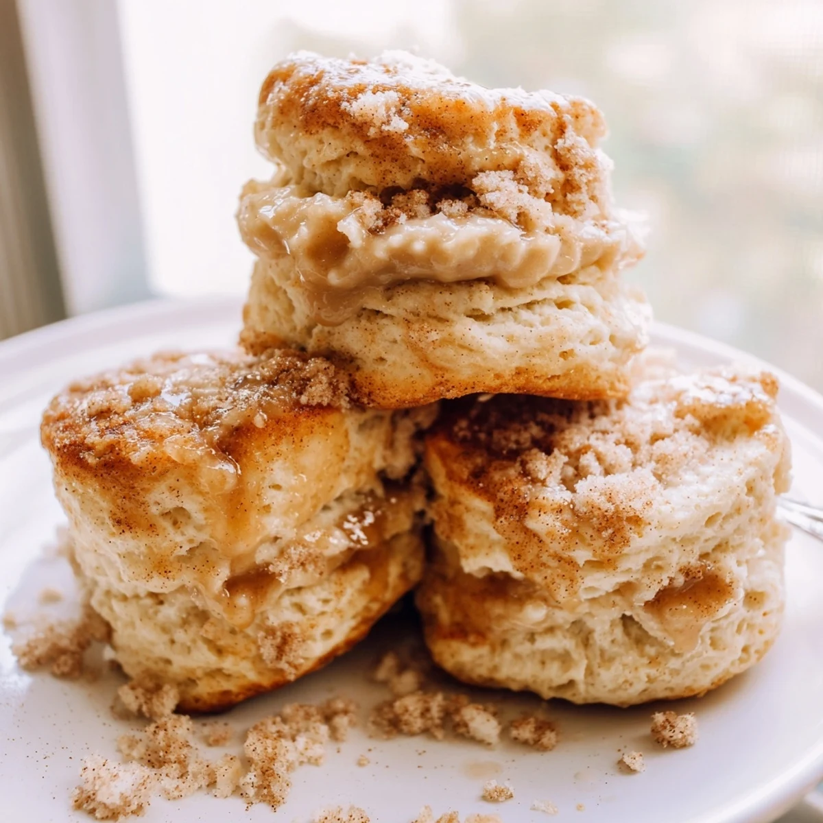 Fluffy Cinnamon Pretzel Sweet Tea Drop Biscuits topped with butter for an indulgent treat.  