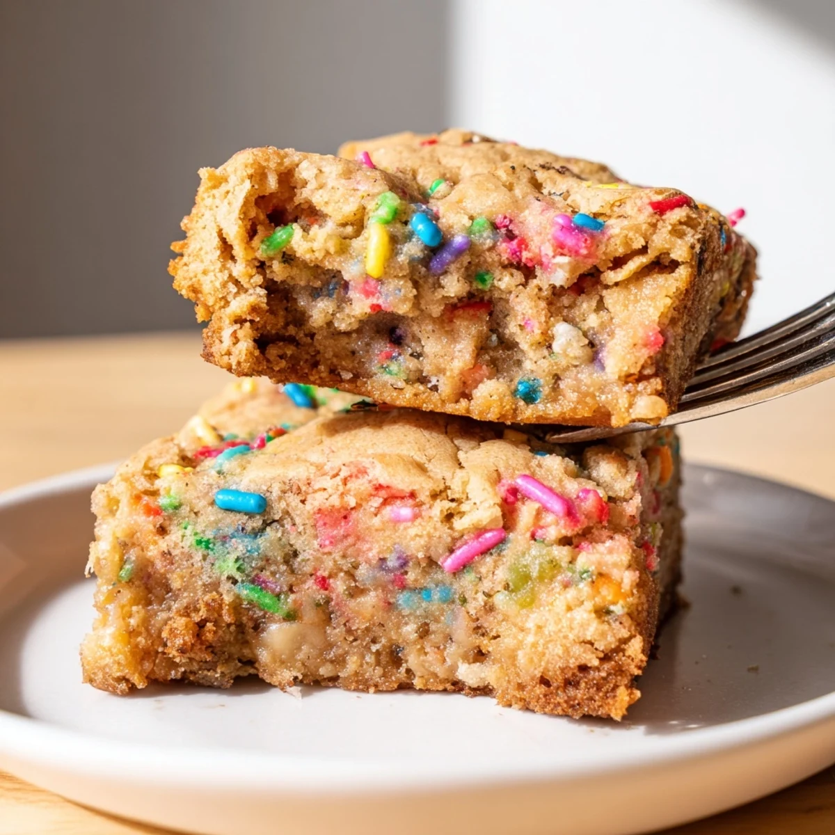 Delicious Chai Spiced Funfetti Cookie Bars, topped with colorful sprinkles for celebration.