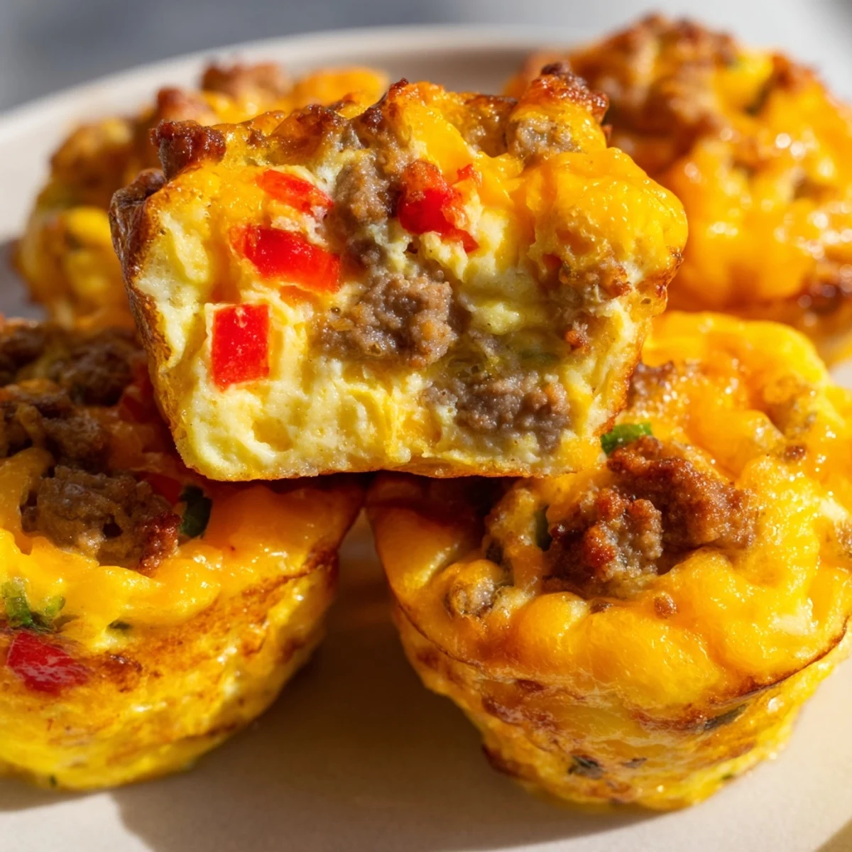 Freshly baked Savory Sausage & Egg Bites, a delicious high-protein breakfast option.