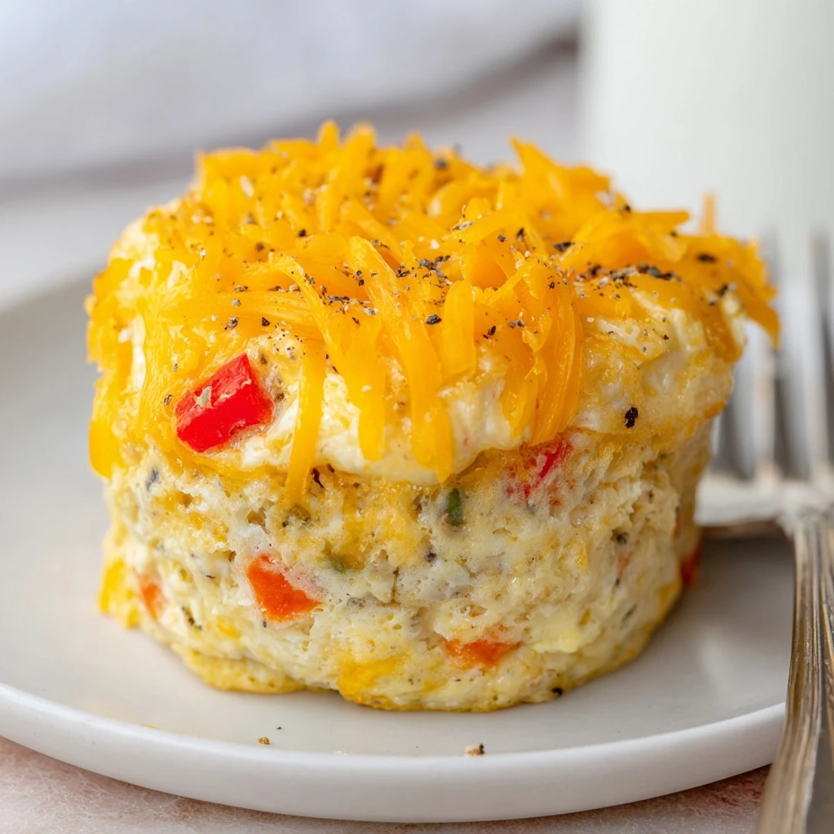 Baked Cheesy Protein Egg Muffins with melting cheese, perfect for quick breakfast bites.