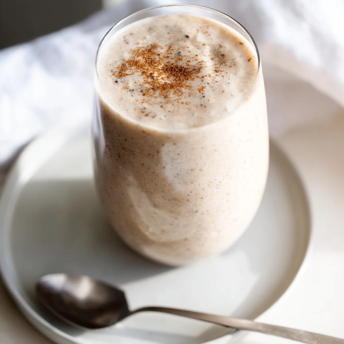 Post-workout peanut butter banana protein smoothie, thick, creamy, and utterly delicious.