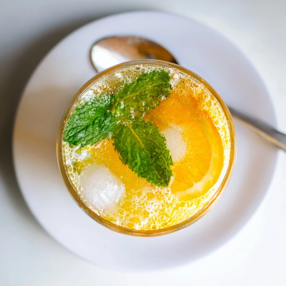 Homemade probiotic soda mocktail served over ice, bursting with vibrant citrus flavors.