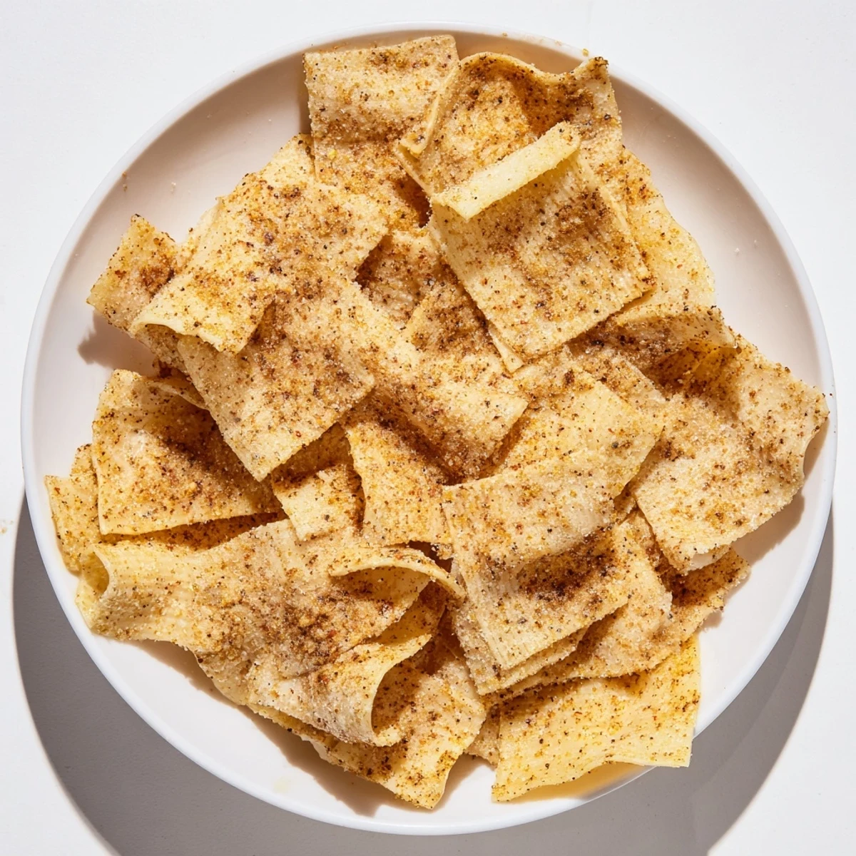 Flavor-packed pasta chips, golden and crunchy, great for game-day gatherings.