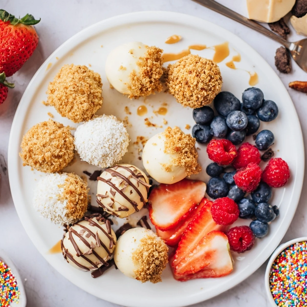 Creamy cheesecake bites artfully arranged, inviting you to customize your dessert experience.  