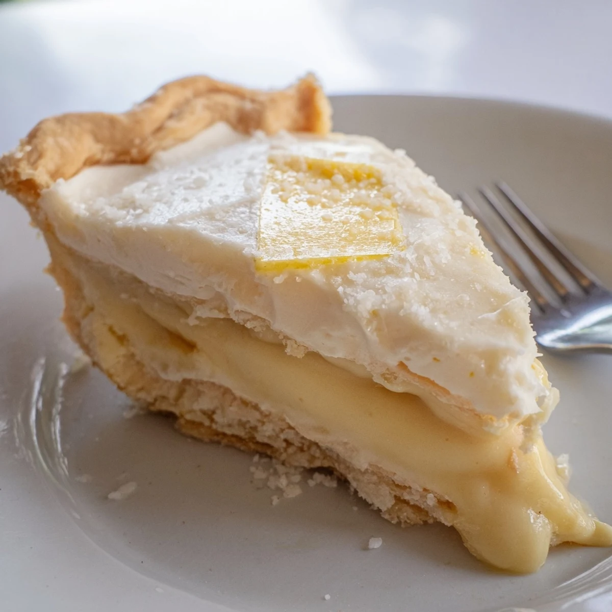 Warm water pie cooling on a counter, inviting slices with creamy custard texture.