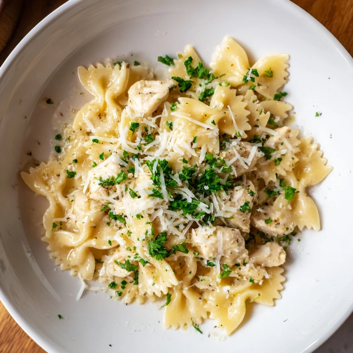 Creamy mozzarella garlic butter chicken bowties, perfectly cooked, a satisfying Italian-American family dinner.