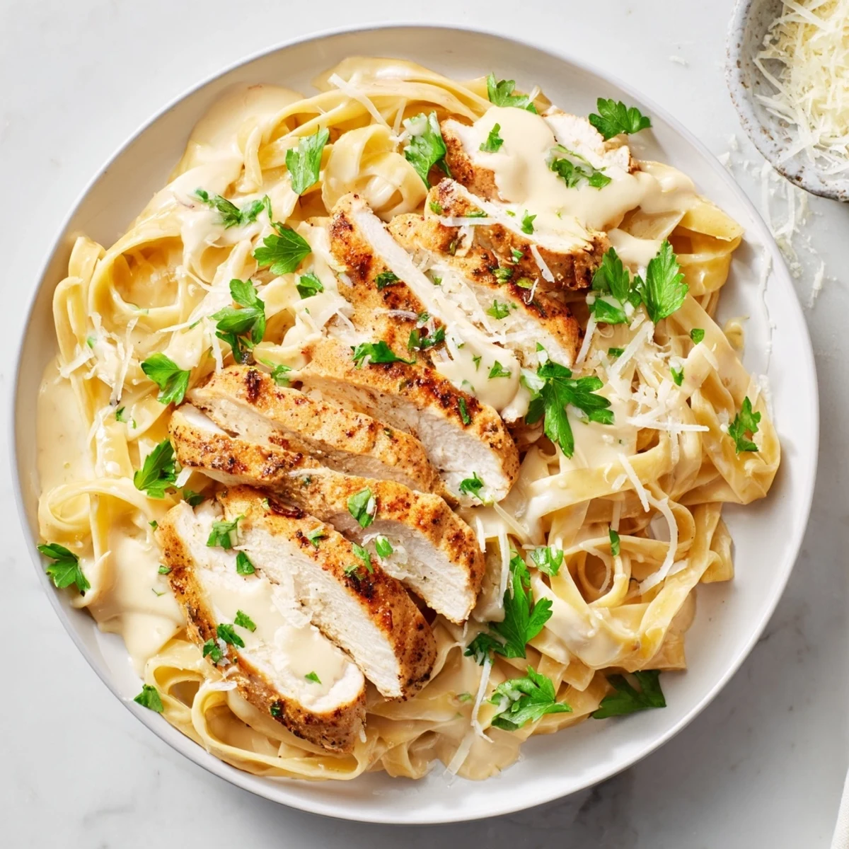 Tender Cajun-spiced chicken atop rich Alfredo with fettuccine, a spicy and delicious Spicy Cajun Chicken Alfredo.
