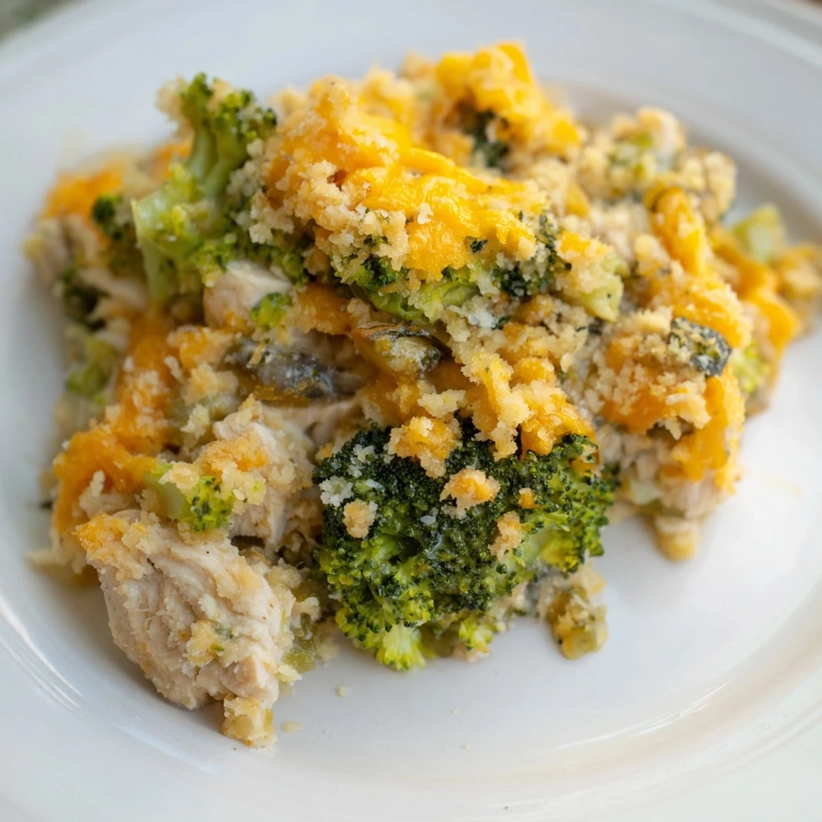 Golden, bubbly Cheddar Broccoli Chicken Bake: a hearty casserole with tender chicken and melted cheese.