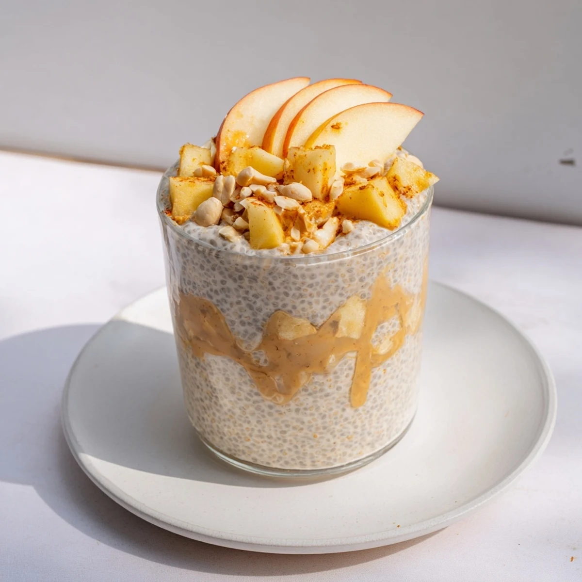 Creamy Apple-Chia Pudding with peanut butter swirled in a beautiful, layered breakfast treat.