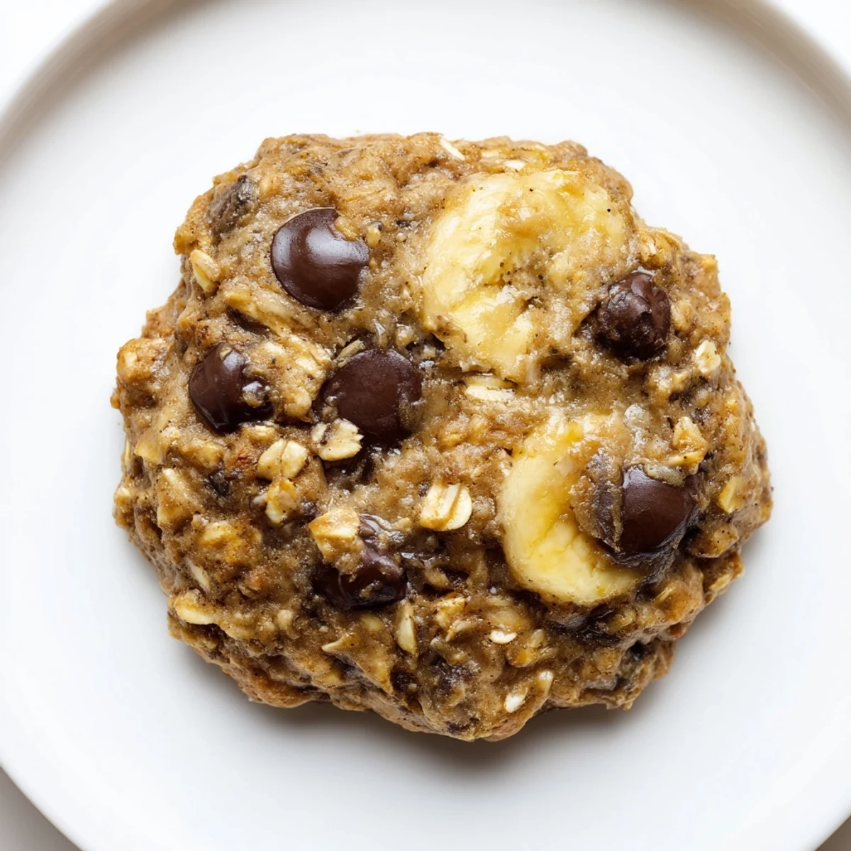 Warm, soft Oat-Banana Chocolate Chip Cookies, golden edges, ready to enjoy with a glass of milk.