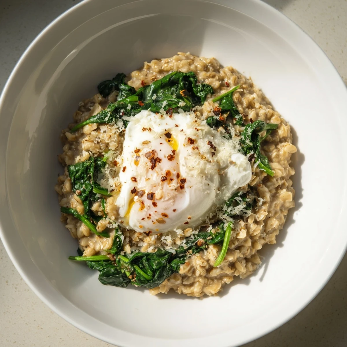 Enjoy a steaming bowl of healthy and delicious Savoury Oatmeal with fresh toppings readily available.