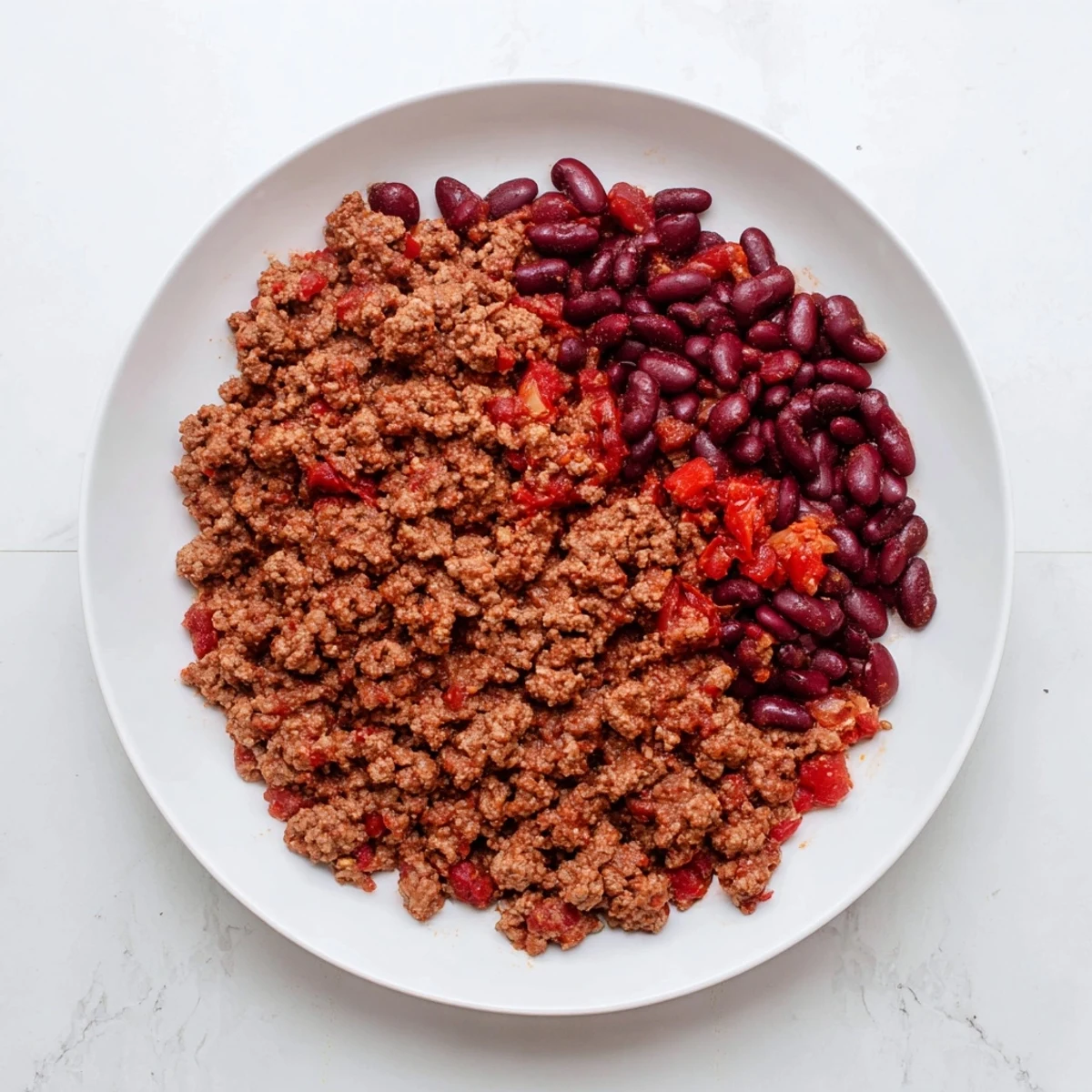 A close-up of the delicious Secret 4-Ingredient Slow Cooker Chili, ready to be topped and devoured.