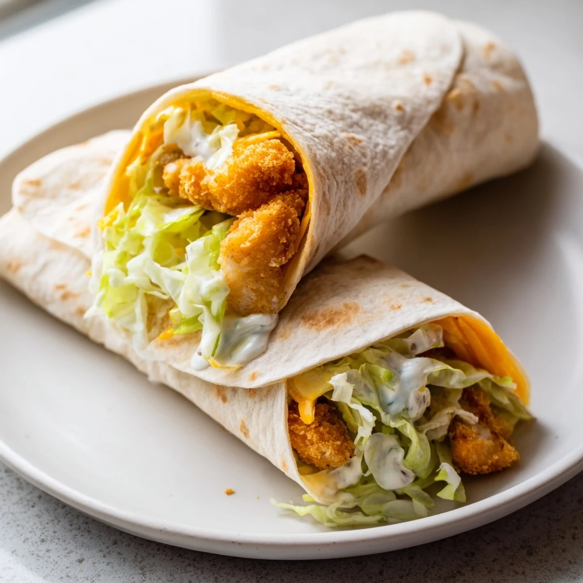 Fresh lettuce, cheddar and ranch, combine perfectly in these delicious Crispy Chicken Ranch Snack Wraps.
