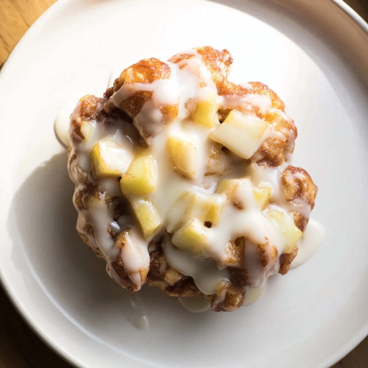Golden, crispy homemade apple fritters, fresh from the fryer, glazed and ready to eat.