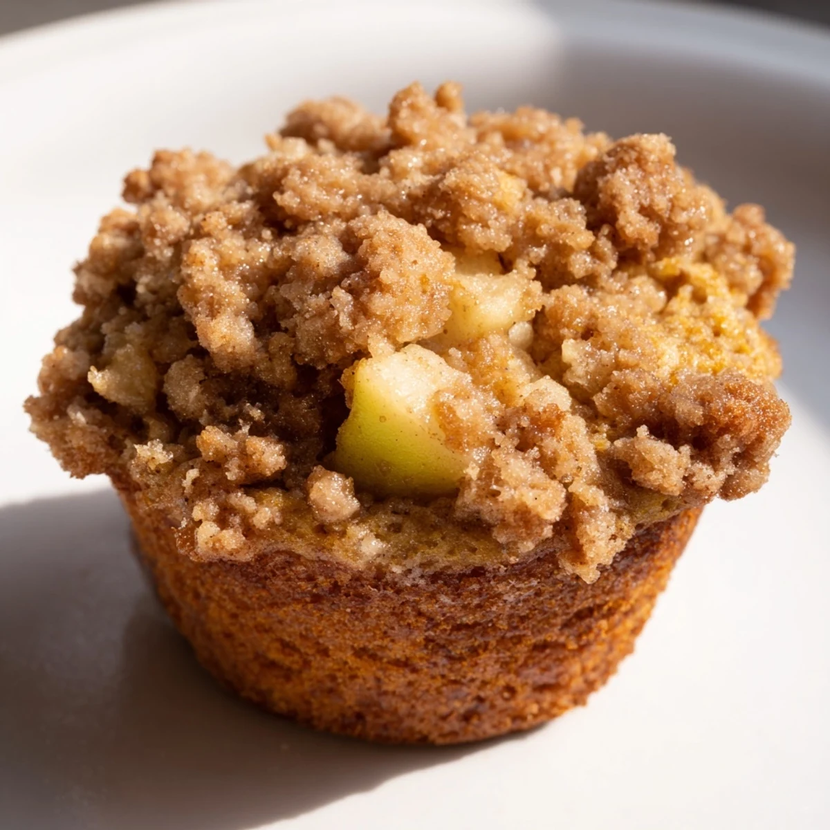 A close-up of delicious warm, tasty apple muffins showcasing the fluffy interior and cinnamon aroma.