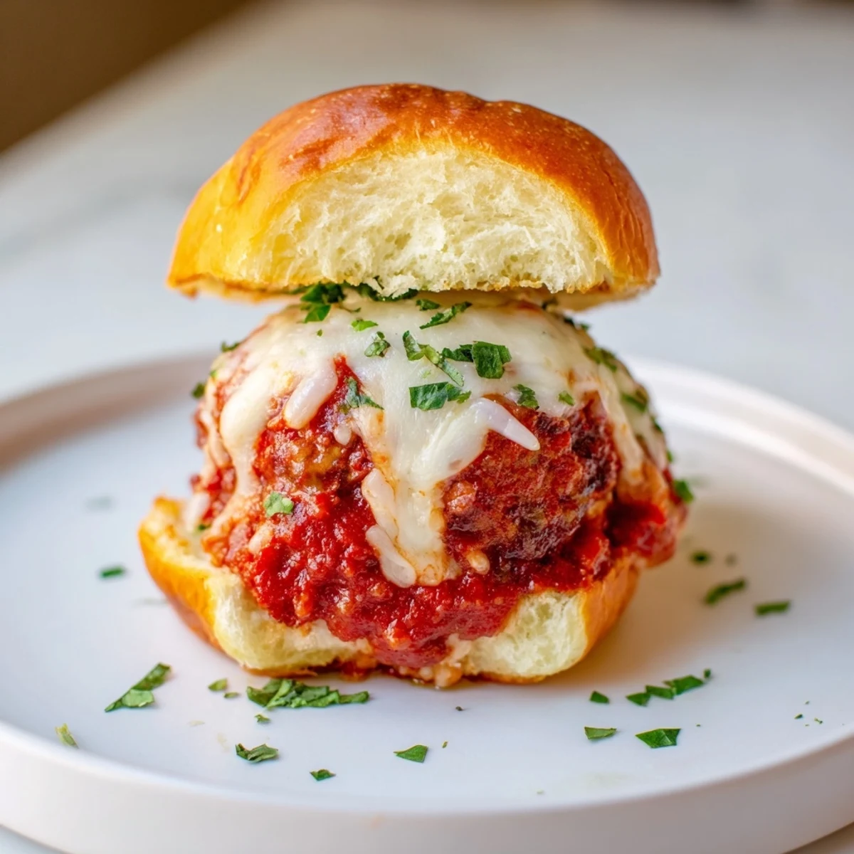 Golden, cheesy Easy Christmas Meatball Sliders ready to serve, filled with tender meatballs.