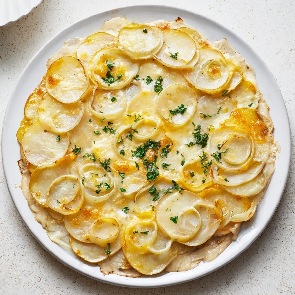 Golden-brown Budget-Friendly Potato Layer Bake, bubbling hot from the oven, ready to serve and enjoy.