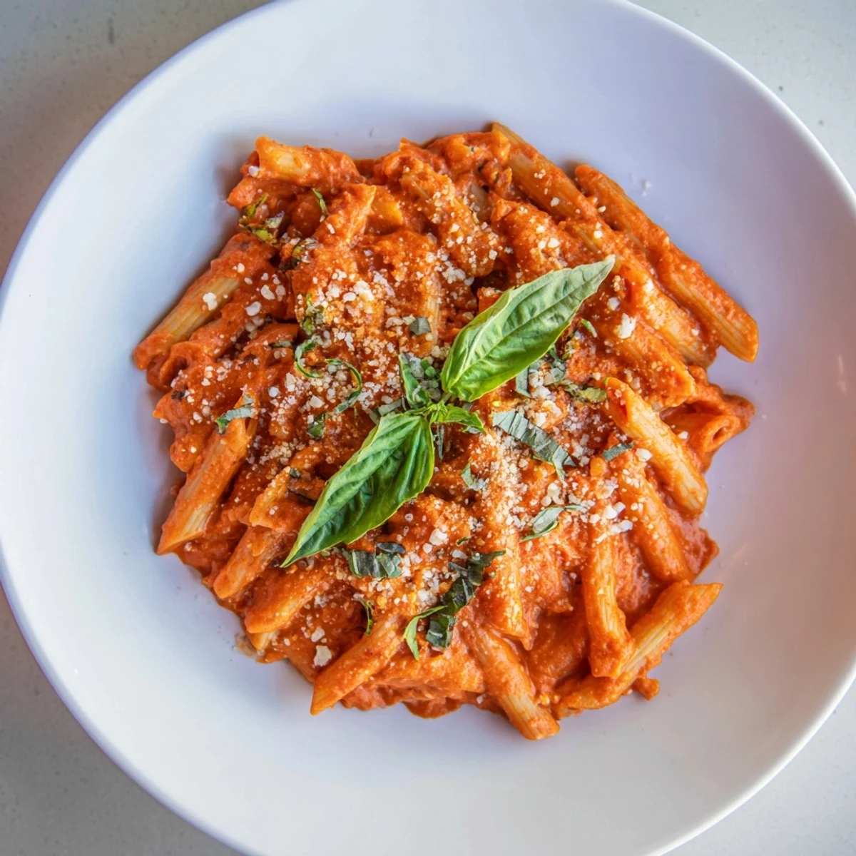 Vibrant 15-Minute Creamy Red Pepper Pasta, showcasing a luscious red pepper sauce coating penne.