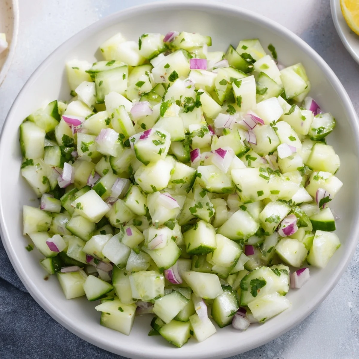 This Simple Cucumber and Dill Chopped Salad is tossed with a bright, zesty lemon dressing, ready to enjoy.
