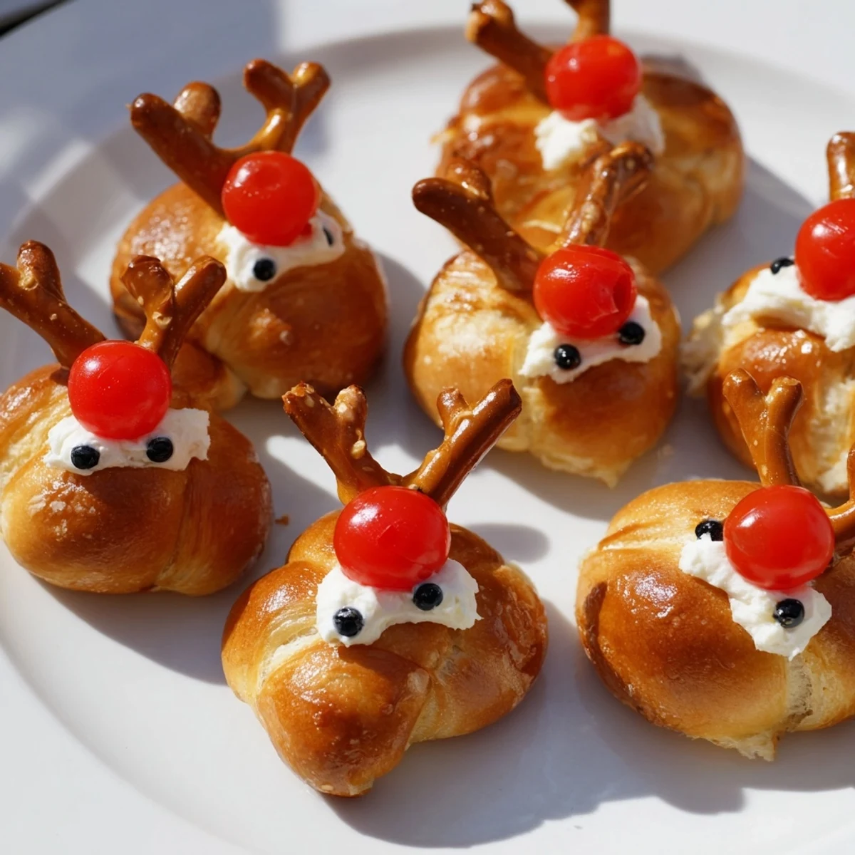 Warm Rudolphs Red Nose Pretzel Bites: Savory pretzel bites with a cheesy interior and festive details.