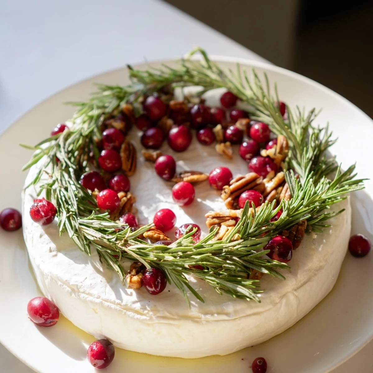 Creamy Brie Cheese Wheel with Rosemary arranged for your appetizer, ready to serve with crackers.