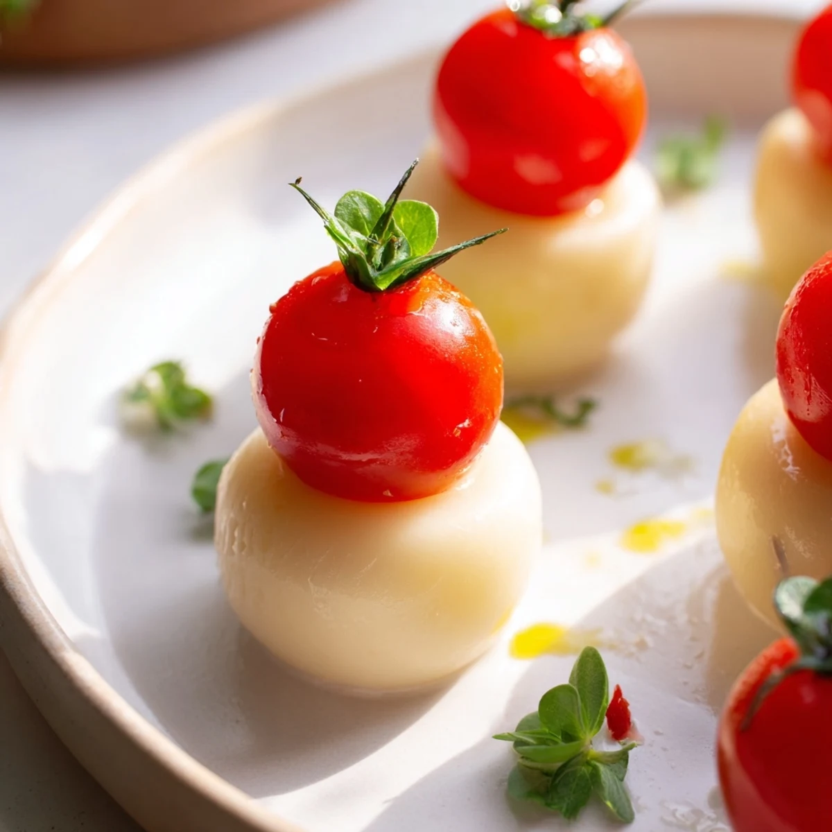 Festive Red and Green Caprese Skewer Tree appetizer, showcasing juicy tomatoes, mozzarella, and fresh basil arranged beautifully.