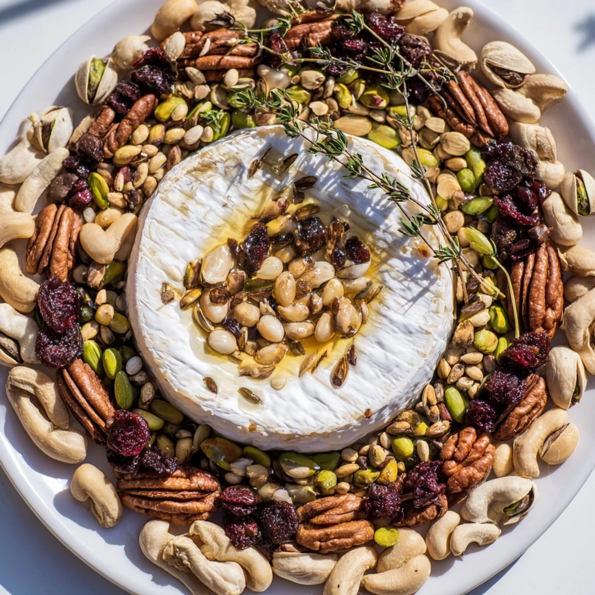 A beautiful "The Labyrinth" appetizer shows a winding path of nuts leading to creamy cheese.
