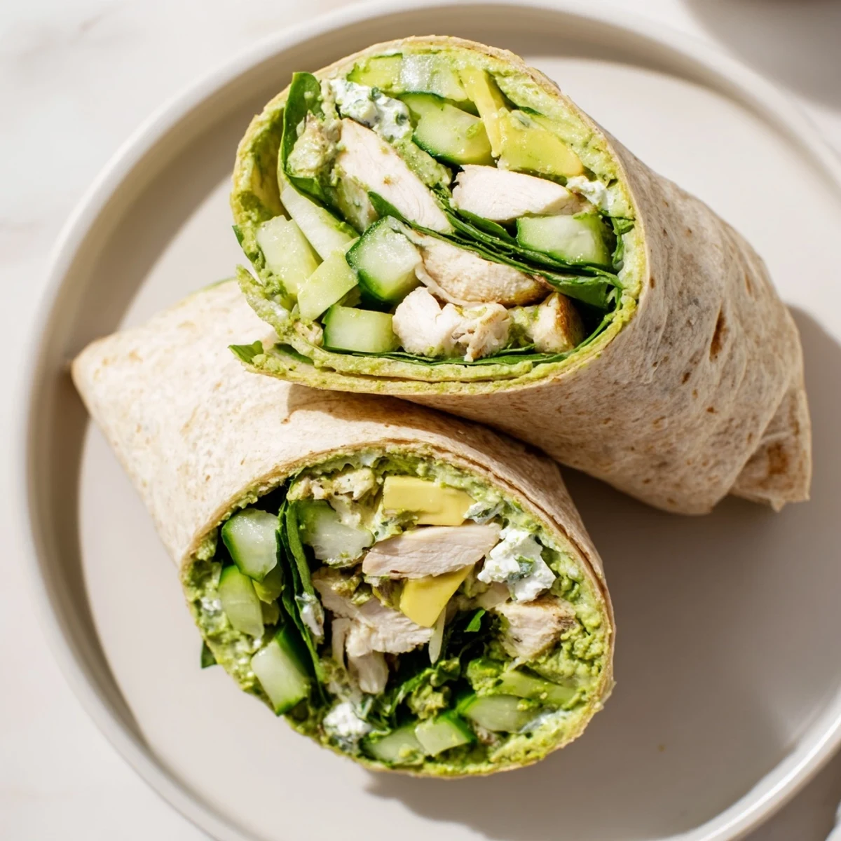 Healthy Green Goddess Wellness Wraps: Stuffed with chicken, avocado, and vegetables, ready to eat and enjoy.