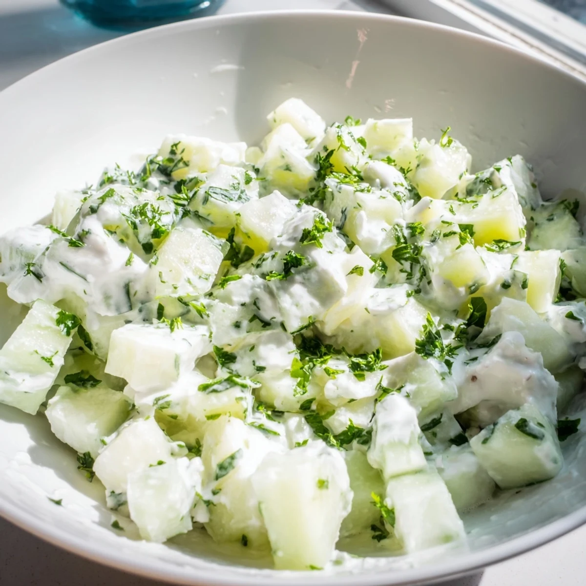 Crisp cucumbers and creamy Greek yogurt star in this vibrant Tzatziki Salad.