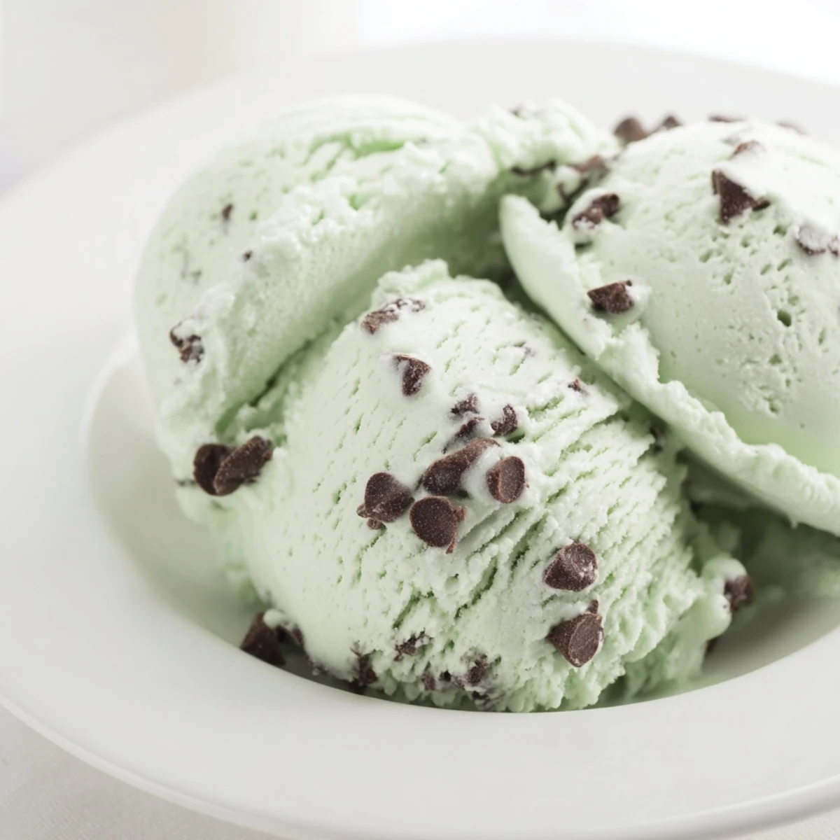 Scoops of delicious Mint Chocolate Chip Ice Cream, ideal for enjoying on a warm afternoon.