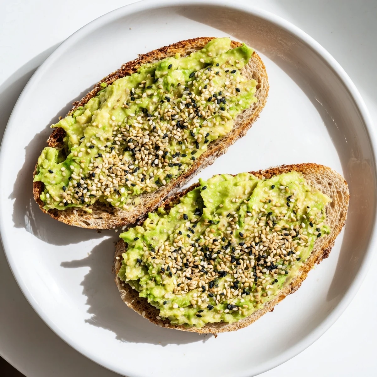 Imagine golden, crunchy avocado toast with everything seasoning, ready for a flavorful bite.