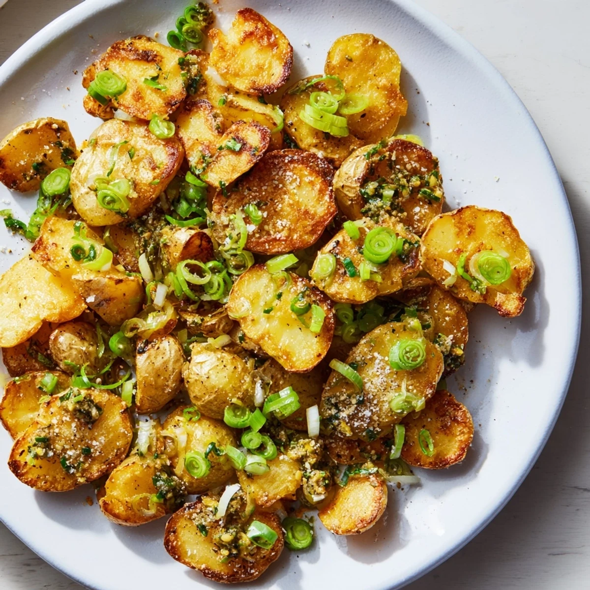Golden-brown Smashed Green Onion Potato Bombs displaying crispy textures, ready to be served.