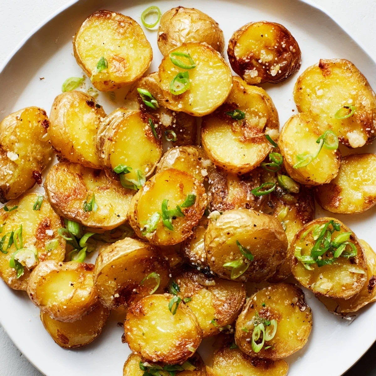 Flavorful Smashed Green Onion Potato Bombs, topped with fragrant scallion oil and flaky sea salt.