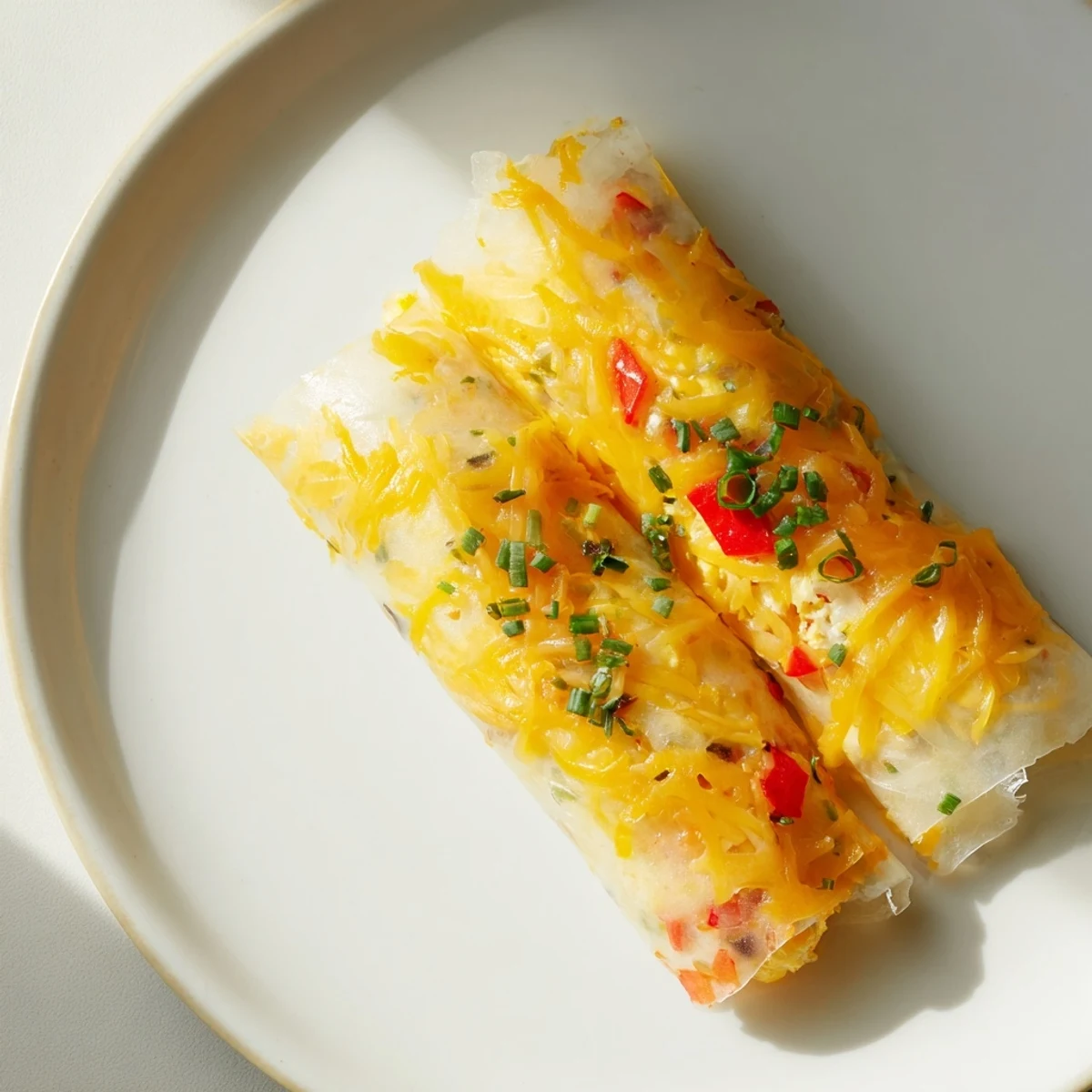 Golden, crispy Rice Paper Egg Cheese Wrap, filled with melted cheese and fresh herbs, ready to be enjoyed.