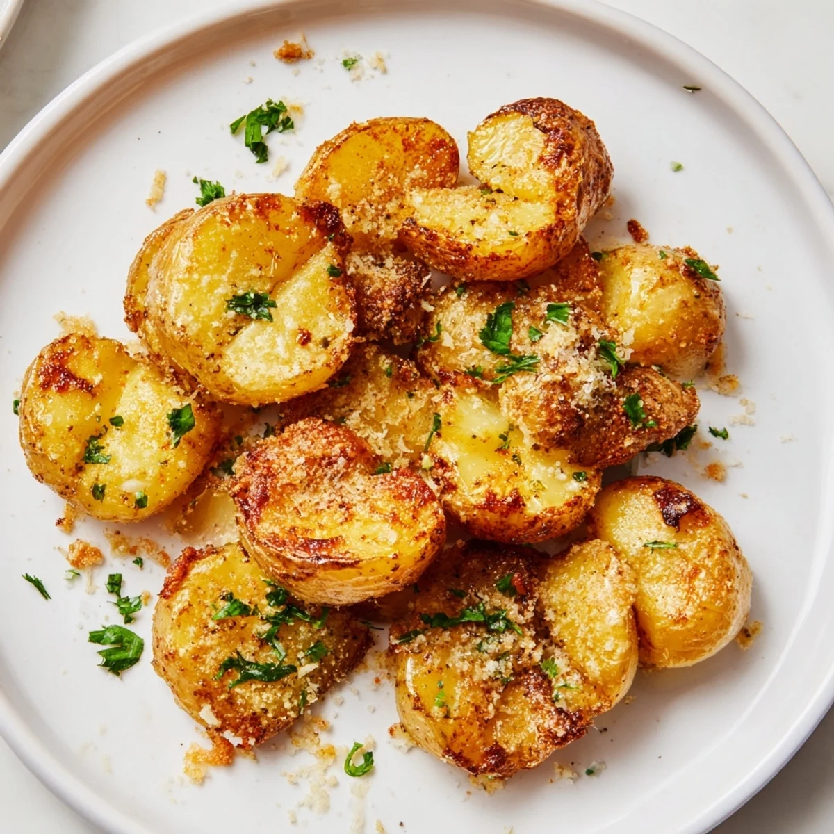 Golden, ultra-crispy Garlic Parmesan Potatoes, perfect side dish, ready to serve and enjoy.