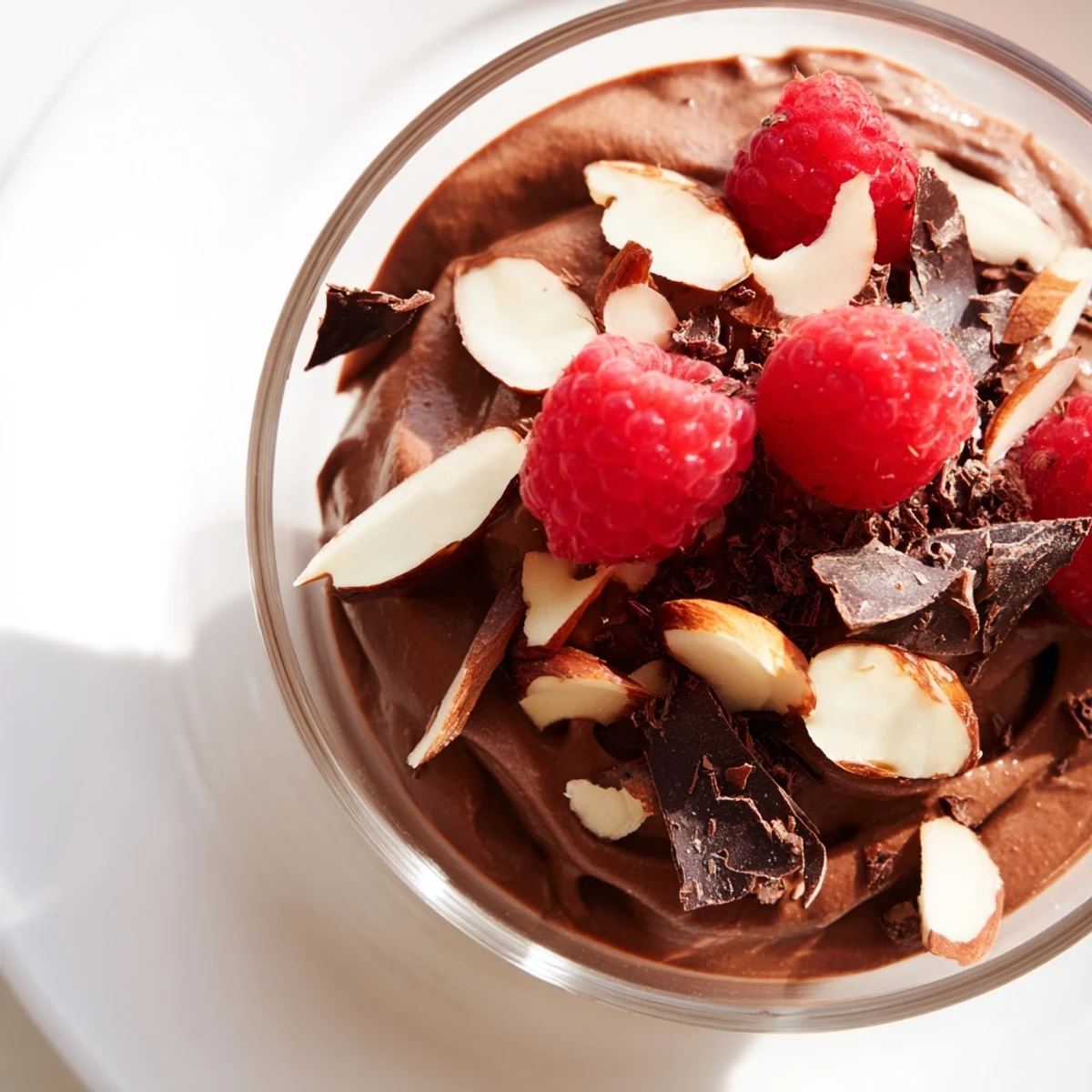 Silky smooth Chocolate Avocado Mousse, topped with fresh berries, a healthy and decadent dessert.