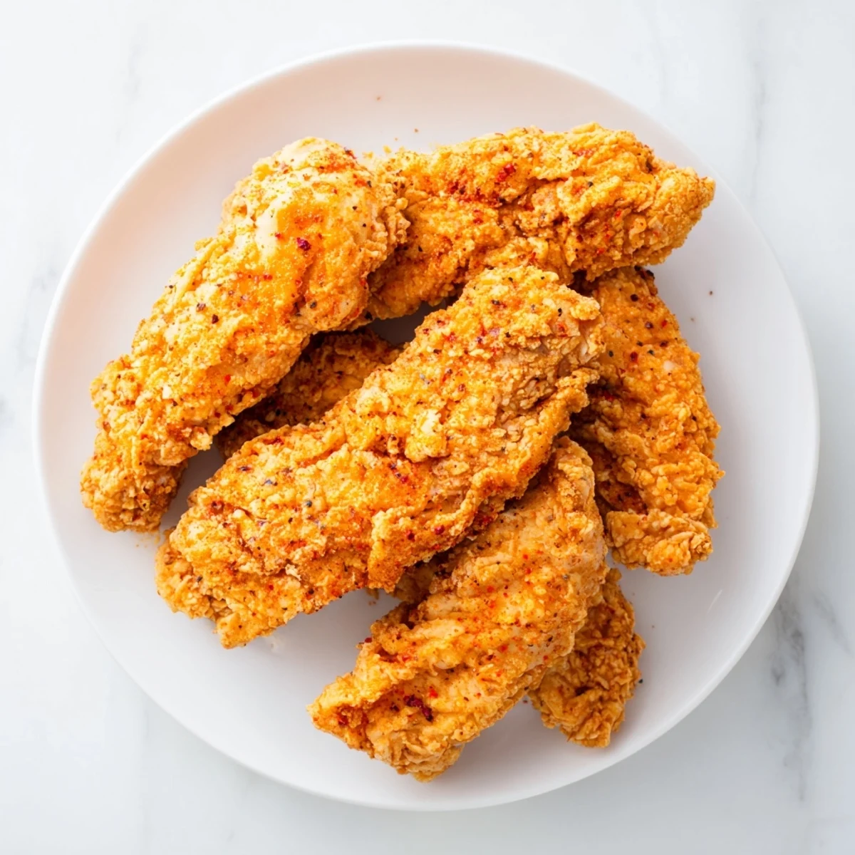 Juicy buttermilk fried chicken tenders, with a flavorful, seasoned flour coating, looking delicious.