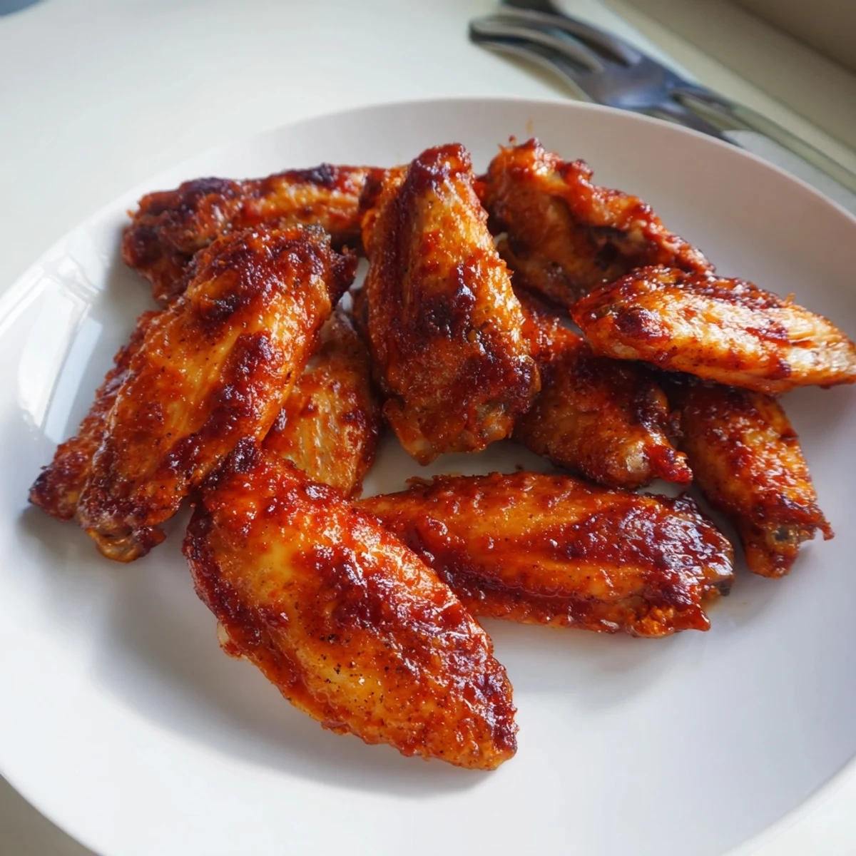 Golden, glistening Baked Sticky Honey BBQ Wings perfect for game day, smelling tantalizing with a sweet glaze.