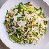 Fresh Asparagus Lemon Orzo Salad with toasted pine nuts and herbs, ready to serve for a light spring or summer lunch.