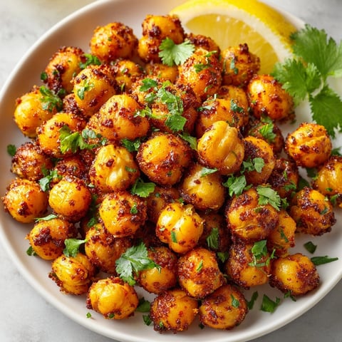 Golden-brown Air Fryer Tandoori Chickpeas, perfectly spiced and ready for a flavorful snack or side dish.